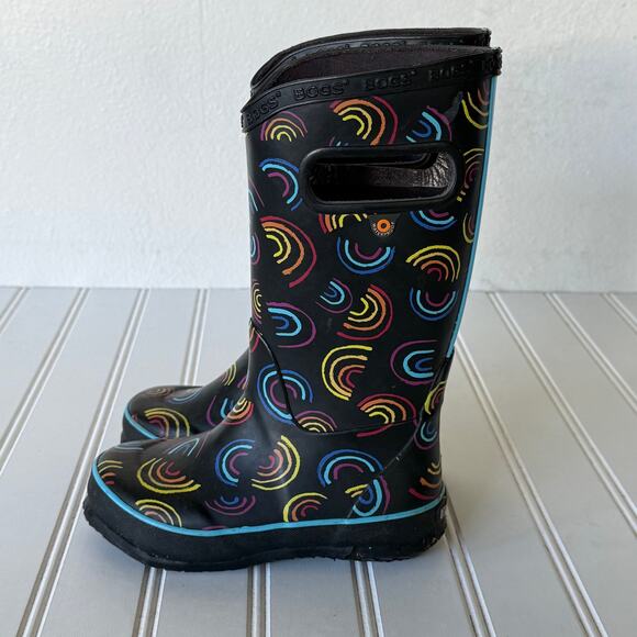 Bogs Kids size 10 Black Rainbow Rain Boots - Picture 4 of 9